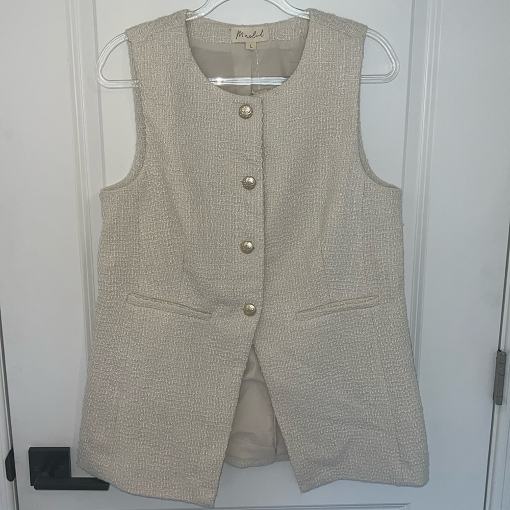 Tweed Buttoned Long Split Jacket - Size L